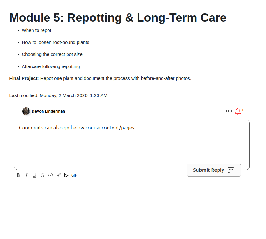 Opmerkingen op een cursuspagina